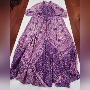 Vintage Aldini Sultana Indian Lurex Bohemian Purple Maxi Dress Metallic Kaftan